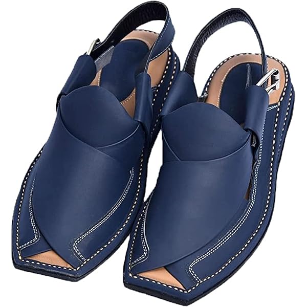 Amazon.com | Blue Leather Sandals, Handmade Peshawari  display picture 1