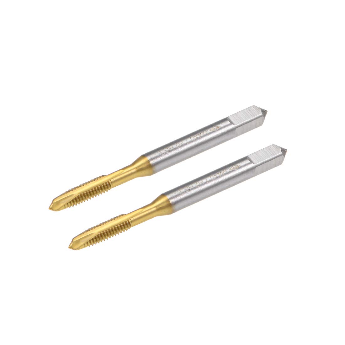 sourcing map Spiral Point Plug Threading Tap M4 x 0.7 Thread, Ground Threads H2 3 Flutes, High Speed Steel HSS 6542, Titanium Coated, Metric Screw Taps Tapping Bit for Thread Repair, 2pcs