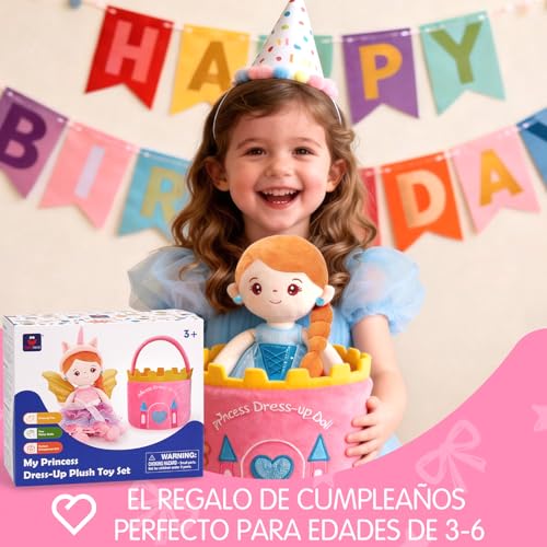 hahaland Unicornios Peluche Juguetes Niñas 3 años - Muñeca para Vestir con 3 Set de Ropa y Bolsa - Regalos Originales para Niñas 3 4 5 6 años