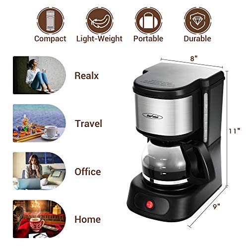 5Cup Coffee Maker, HEYNEMO Small Coffee Maker with Glass Carafe and