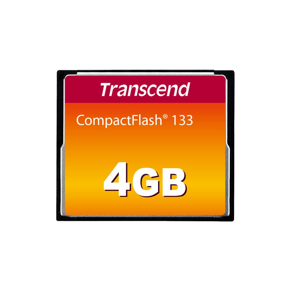 Transcend 4GB CompactFlash 133 Memory Card (CF Card) Up to 50/20 MB/s, Supports Ultra DMA transfer mode 4 with MLC NAND Flash appropriate for entry-level DSLRs TS4GCF133