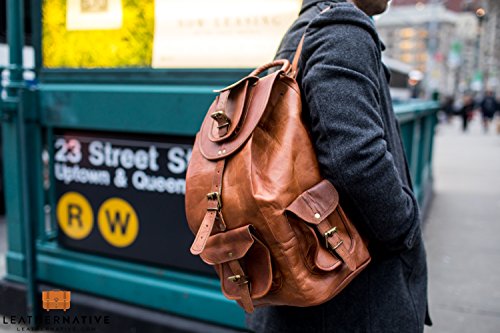 Leather Native halloween sale 16" Genuine Leather Retro Rucksack School/Travel Drawstring Macbook Backpack Great Gift For Men And Women Pre Valentines Day Special Sale!
