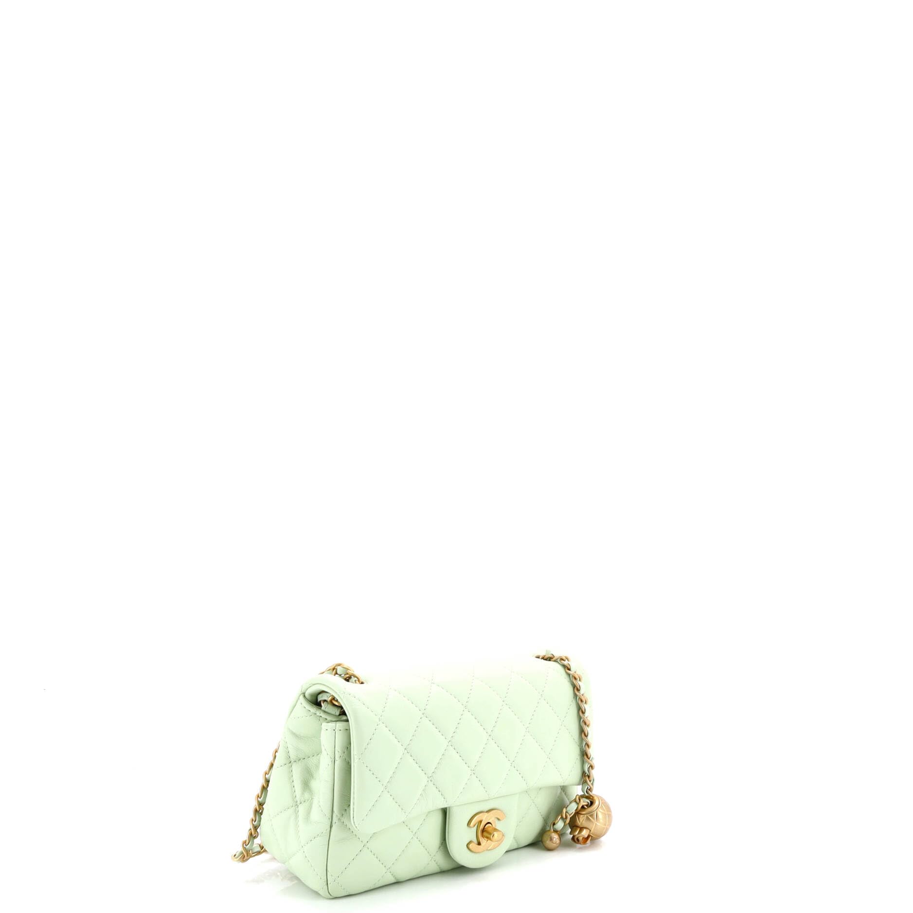CHANEL Pre-Loved Pearl Crush Flap Bag Quilted Lambskin Mini, Green