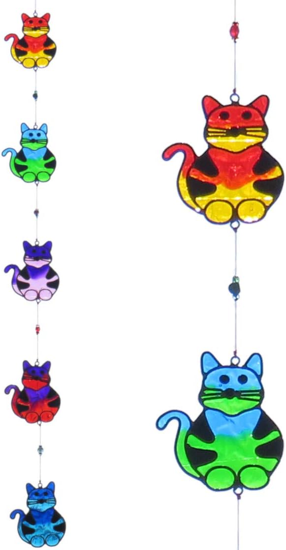 String of 5 Colourful Fun Cats Sun-catcher/Light-catcher, Multicolor