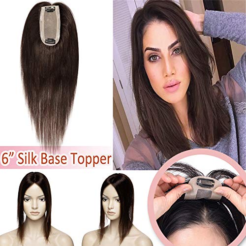 Elailite 12 inch human hair toppers for women silk base…
