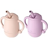 Cuddle Campus Pack of 2 Silicone Baby Training Cup, Shatterproof Toddler Sippy Cups with Straw, Open Cup for Baby, 6+ Months 4 Oz