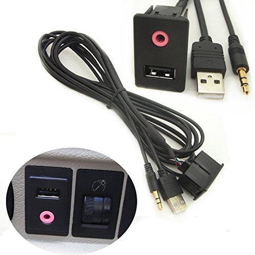 CHELINK Universal 1.5M Flush Mount Cable Autos 3.5mm USB AUX Headphone Male Jack Mounting Modified Socket for Volkswagen Toyota, Car, Vehicle, Marine, Bike, Boat, Motorcycle