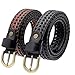 Set of 2 Women's Vintage Genuine Cowhide Leather Braided Belts With Alloy Pin Buckle By ANDY GRADE, Black and Brown, 110 cm(43.3 inch)