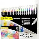 Watercolor Brush Pens for Kids, 20 Marker Pens with Flexible Brush Tip, Professional Watercolor Paper Pad, Fillable Water Brush, Rainbow Color Brushes for Painting & Lettering