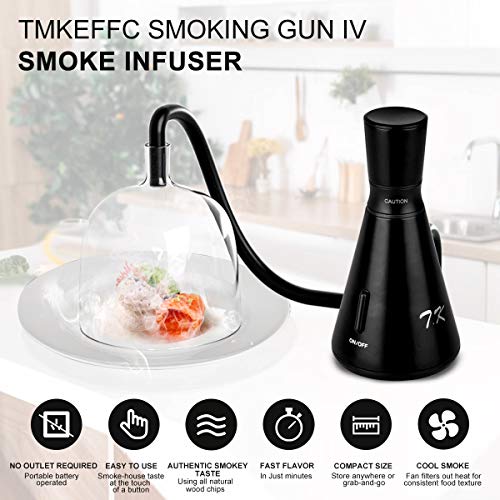 Smoking Gun Food Smoker Portable Hand-held Smoke Infuser for Food Cocktails Drinks, 4 AA Batteries Operated, Glass Dome Cloche Cover Included, Black