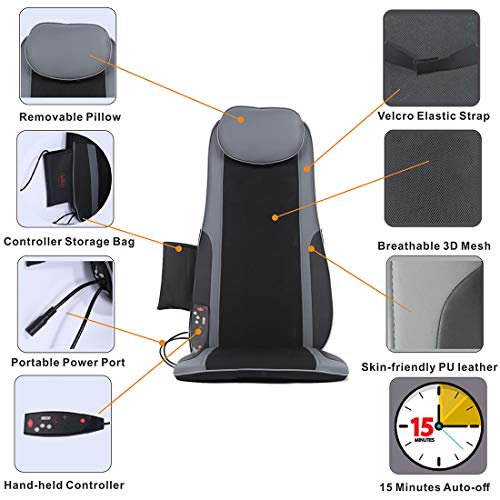 Sotion Shiatsu Back Massager for Chair Seat Massage Cushion with Heat, Deep Kneading Rolling Vibration Massage Chair Pad, Relief Pain and Fatigue from Back, Lumbar, Highs