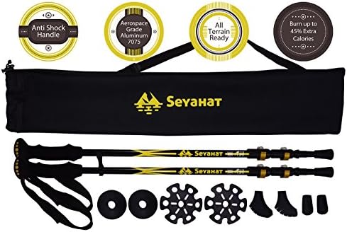 NEW - Aerospace Grade Aluminum Hiking / Trekking Poles w/ Shock Absorbing Handles and Mechanical Locks. All Terrain Tips and Nordic Walking. Carry Bag included - For Snow, Mud, Wet Surfaces by Seyahat
