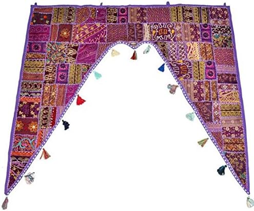 Sophia Art Christmas Decorative - Indian Ethnic Window Valance Home Decor Bandhanwar Toran Vintage Embroidered Patchwork Door Hanging (Purple, 46" X 42" Gate Valance)
