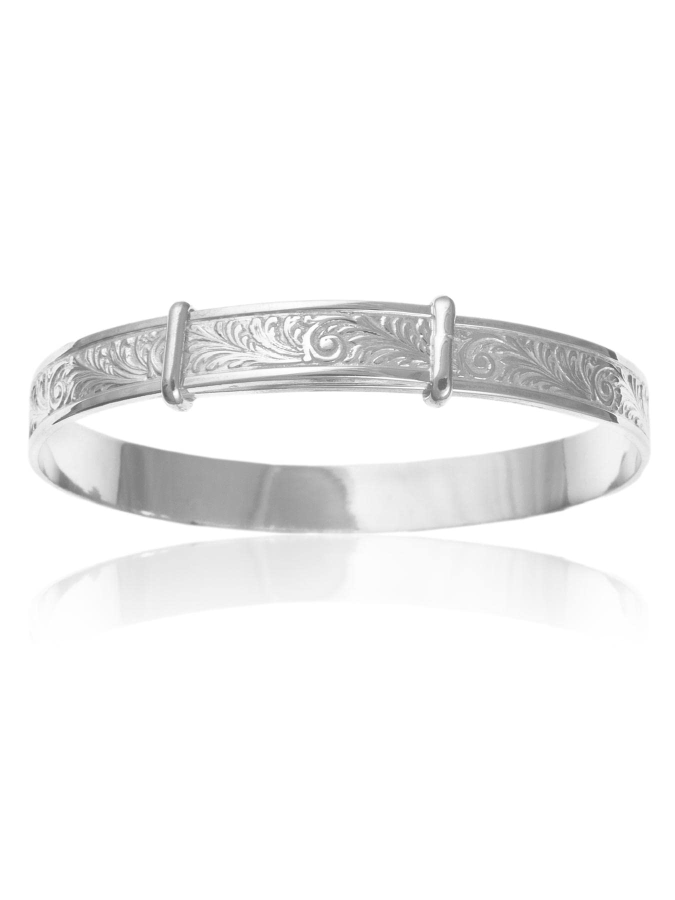 6MM Wide Engraved / Embossed Victorian Foliate Pattern Expanding / Expandable / Adjustable Bangle Bracelet for Baby/Child/Children/Women - 925 Sterling Silver - Size: BABY (Small)