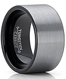 Metal Masters Co. Men's Black Tungsten Carbide Pipe-Cut Wedding Band Engagement Ring Brushed Comfort Fit 12mm