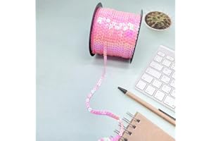 FASTELECTRIC 100 Yards Flat Spangle Paillette Sequin Trim, 6mm Wide Flat Sequin Strip Spool String Sewing Paillette String for Halloween Mermaid Dress Embellish Headband Costume (Pink)