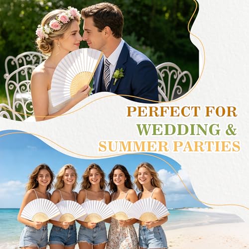 TranRantic 14 Pièces Eventail Mariage, Eventail Blanc en Papier Portable, 21 cm Lot Eventails Boi Pliant, Éventail Personnalisable pour Cadeaux Mariage, Bricolage, Fête, Danse et Décoration