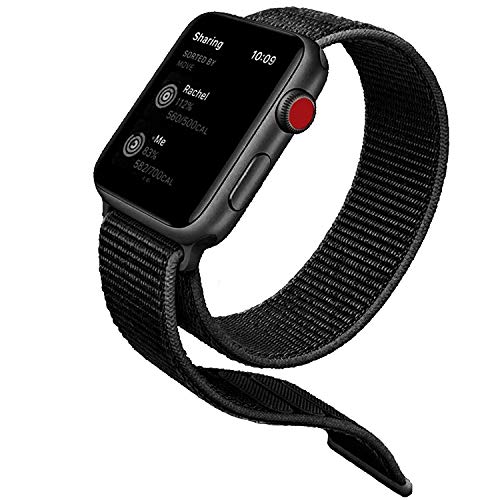 iSmarten Compatible for Apple Watch Band 38mm 42mm, Soft Nylon Sport Loop, with Hook and Loop Fastener Replacement Band Compatible for iWatch Series 1/2/3(Dark Black) (42 mm)