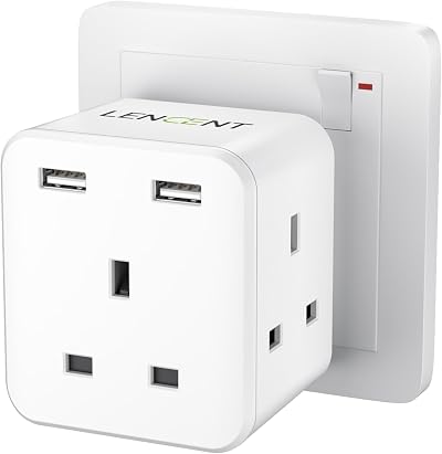 LENCENT 5-in-1 Cube USB+3AC Outlets 13A 3250W Wall Plug Extender UK