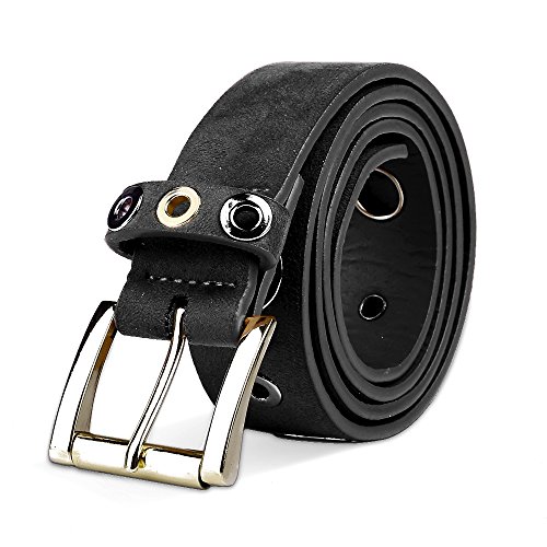 Women Suede PU Leather Belt Fashion Punk Blind Rivet Grommet Belt for Casual Jeans Pants Shiny Gold Buckle Spike Belts(Black, XL)