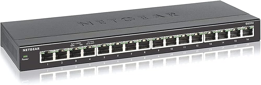 NETGEAR 16-Port Gigabit Ethernet Switch GS316 Desktop Fanless Quiet Black