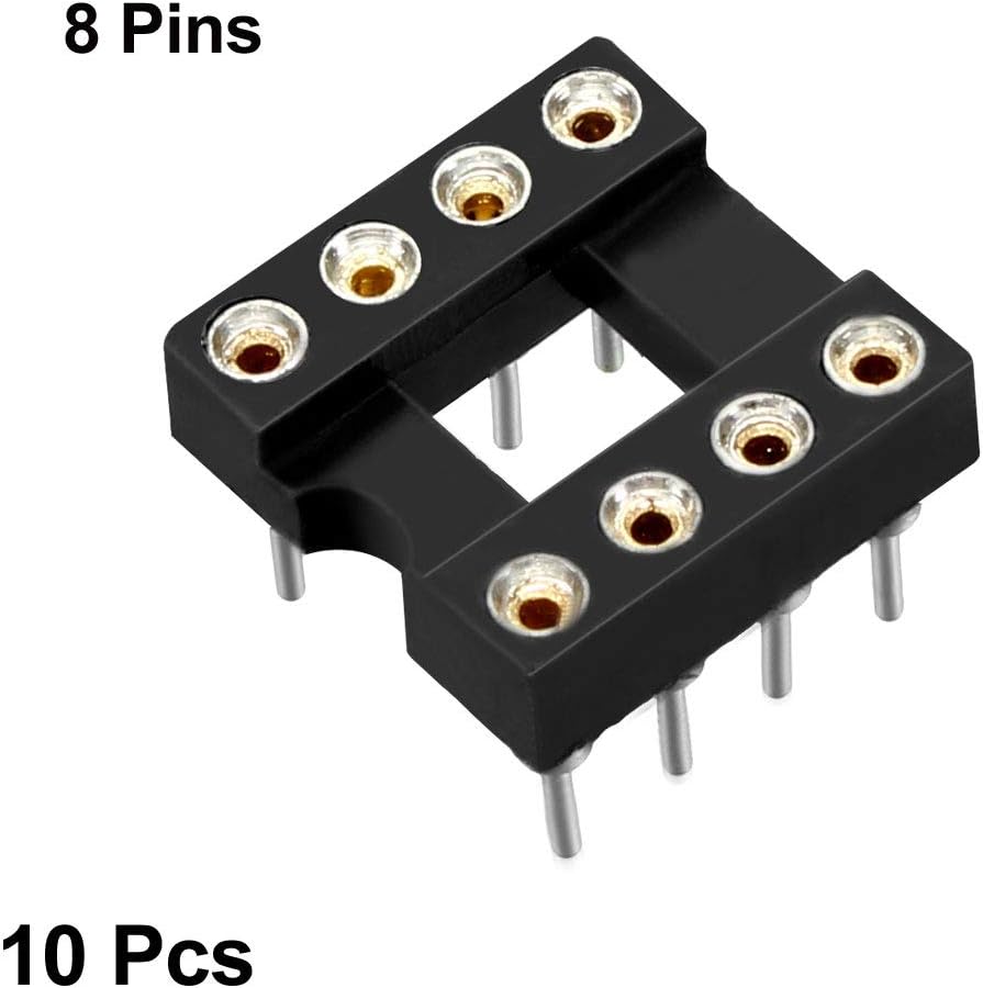sourcing map 10pcs DIP IC Chip Socket Adaptor 2.54mm Pitch 7.6 Row Pitch 2 Row 8 Round Pins Soldering, Black, 8Pins 10Pcs - Image 4