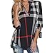 Womens Loose Chiffon Tartan Check Blouse Plaid V Neck Shirt Tops (S, Black)