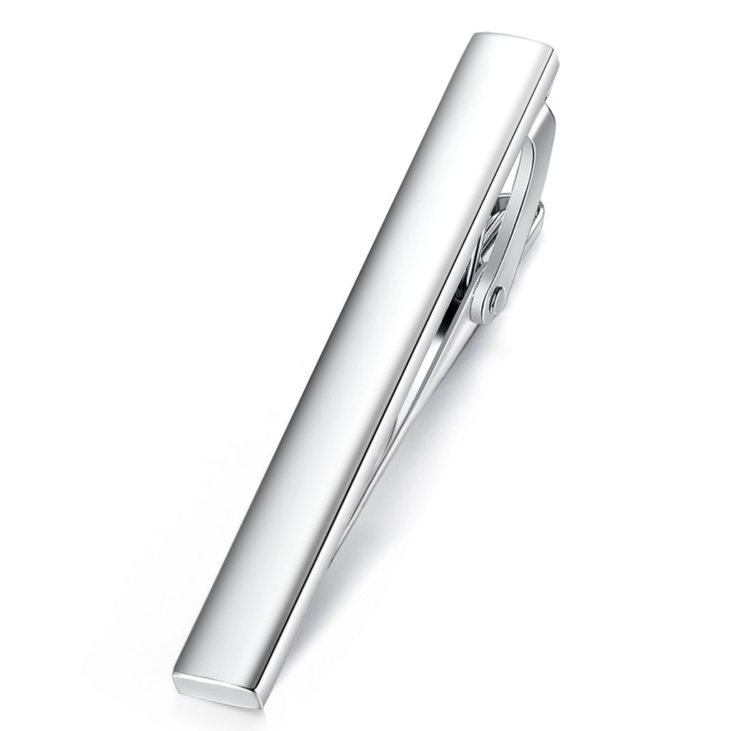 HONEY BEAR 1.97"/2.12"/2.36" Mens Tie clip Bar for Normal Size Tie Business Wedding Gift,5/5.4/6cm (Shinny Silver 5.4cm)