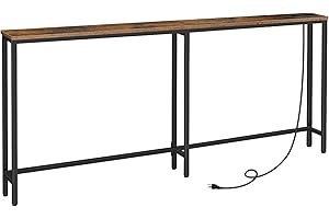 HOOBRO 70.9" Skinny Console Table with Charging Station, Narrow Entryway Table with Power Outlets, Slim Sofa Table, Behind Co