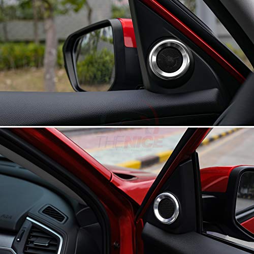 Thenice for 10th Gen Civic A-Pillar Loudspeaker Decorations Circle Rings, Anodized Aluminum Car Door Audio Speaker Trims for Honda Civic 2016 2017 2018 2019 (Silver)