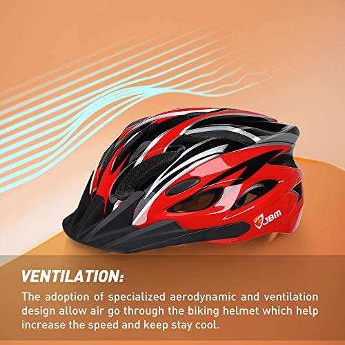 JBM Adult Cycling Bike Helmet Specialized for Men Women Safety Protection CPSC Certified (18 Colors) Black/Red/Blue/Pink/Silver Adjustable Lightweight Helmet (Red & Black (New), Adult)