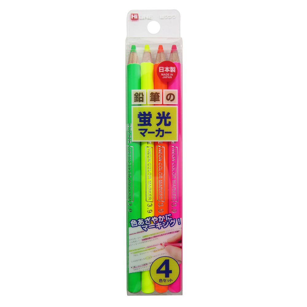 KUTSUWA Hi LiNE Highlighter Pencil, 4 brilliant