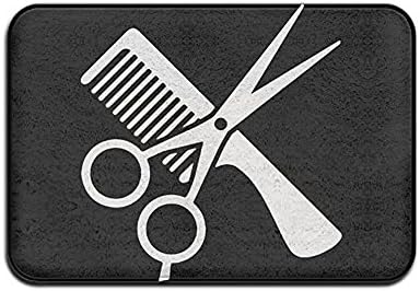 Comb and Scissors Pattern Doormat, Hairdresser Decorative Non-slip Doormat, 23.6 by 15.7 Inch