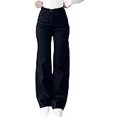 Women's Wide Leg Straight Jeans High Waist Stretchy Boyfriend Classic Denim Pants