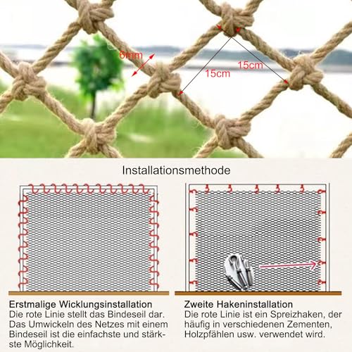SSWZHANG Hemp Rope Protection Net for Children Partition Wall Cover Outdoor Climbing Hammock Swing Indoor Fence (Size: 1 x 6 m (3 x 20 ft))