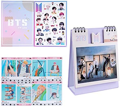 Maycoo Bangtan Boys BTS 2019 New Year Desk Calendar with Transparent Postercards, DIY BTS Sticker Gift Set for Army