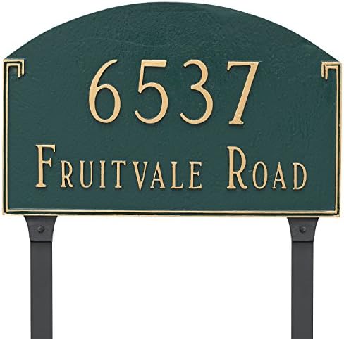 Montague Metal 10.25" x 16" Georgetown Two Line Address Sign Plaque with Lawn Stakes, Standard, Hunter Green/Silver