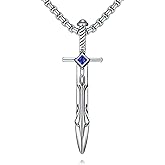 Lattd Sword Necklace 925 Sterling Silver Blue Sapphire Sword Dagger Pendant Jewelry for Men, w/Stainless Steel Chain 22''+2''