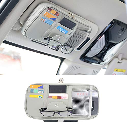 Cartisen Car Sun Visor Organizer, Auto Interior Accessories Pocket Organizer-Car, Truck, SUV Storage Pouch Holder, with Multi-Pocket Net Zipper (Gray)