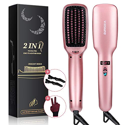 Ionic Hair Straightener Brush, Villsure 30s Fast Heating Ceramic