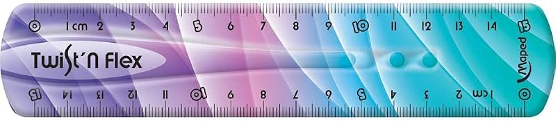Régua flexível de 15 cm, decoração twist'n flex, dupla graduação, plástico inquebrável, design lúdico para crianças e alunos, ideal para escola e escritório, cores variadas
