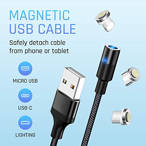 2020 Ultimate car Cell Phone Charging Bundle Magnetic Charge Cable by Wuteku. QC3 USB Charger, 2X 3.3ft Nylon Braided Cord Support Data Transfer, Super Fast 3.A. 3in1 Magnet, Micro, Type-C, iProd