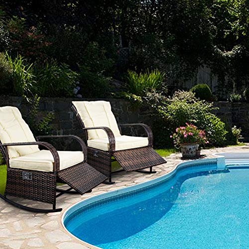 SCYL Color Your Life Set of 2 Indoor & Outdoor PE Wicker Rocking Chair Porch Garden Lawn Deck