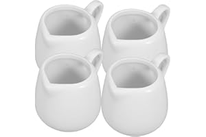 Cabilock 4PCS Milk Cup Mini Ceramic Creamer Pitcher with Handle White Porcelain Sauce Jug for Coffee Tea Milk Salad Sauces
