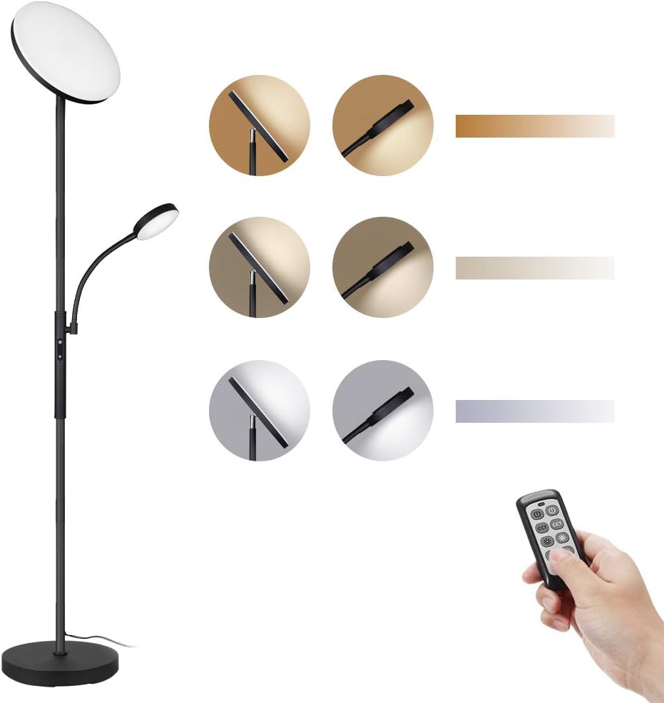 Floor Lamp - Dimunt LED Floor Lamps for Living Room Bright Lighting, 27W/2000LM Main Light and 7W/350LM Side Reading Lamp, Adjustable 3 Colors 3000K/4500K/6000K Tall Lamp with Remote & Touch Control: Home Improvement
