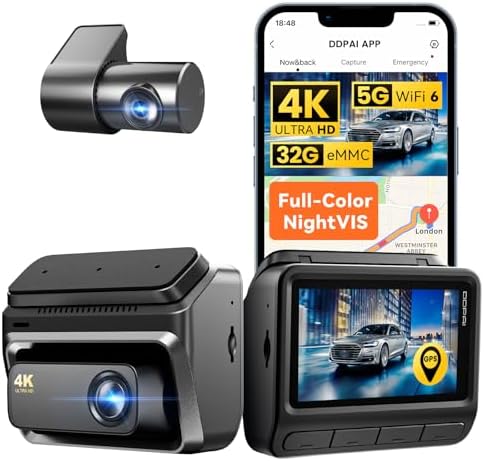 DDPAI Dash Cam Car 4K Front and Back, 2160P+1080P Dashcam, up to
