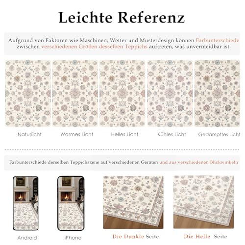 PureCozy Vintage Rug Living Room 16 x 230 cm Beige Large Room Washable in Washing Machine Non-Slip Rugs Bedroom Living Room Dining Kitchen Foot Bed Carpet Short Hair Rug