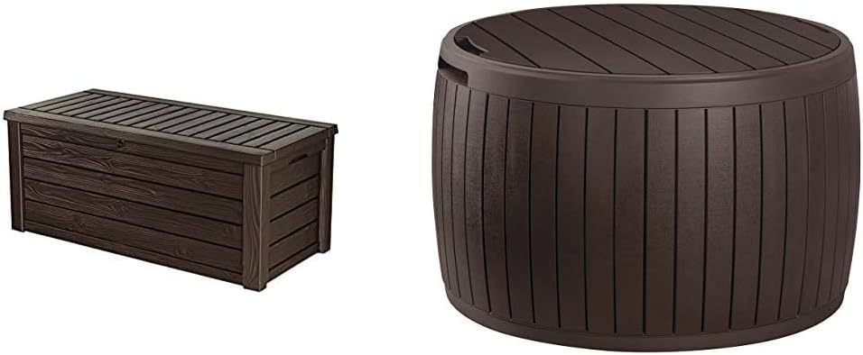 Amazon Com Keter Westwood 150 Gallon Resin Large Deck Box Organization And Storage For Patio Furniture Brown Circa 37 Gallon Round Deck Box Patio Table For Outdoor Cushion Storage Brown Garden