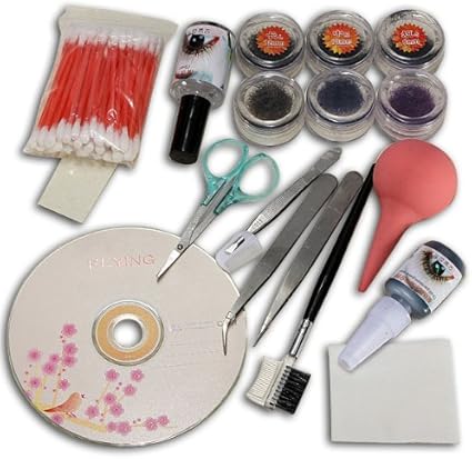 Kit Extensión de Pestañas Postizas Pegamento Disolvente Pinzas Tijeras