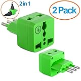 Italy Travel Adapter by Yubi Power 2 in 1 Universal International Travel Adapter plug with 2 Universal Outlets - Green - Type L for Chile, Ethiopia, Italy, Lybia, Syria, Tunisia, & Uruguay 2 PACK
